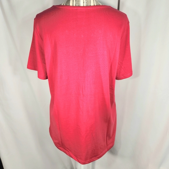 Adrian Delafield NWOT Pink Pearl Accent Front Neck Short Sleeve Top  Sz Medium - Picture 4 of 7